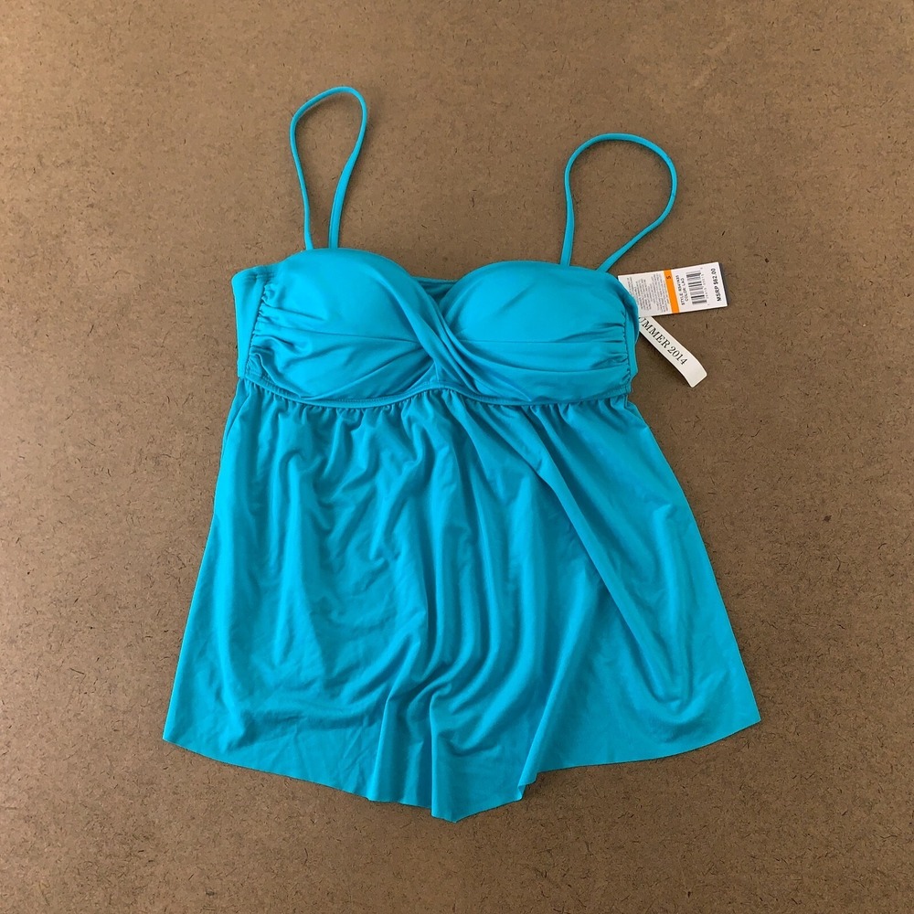 Kenneth Cole Reaction Women's Size Small Aqua Blue Twisted Tankini Swim‎ Top NWT